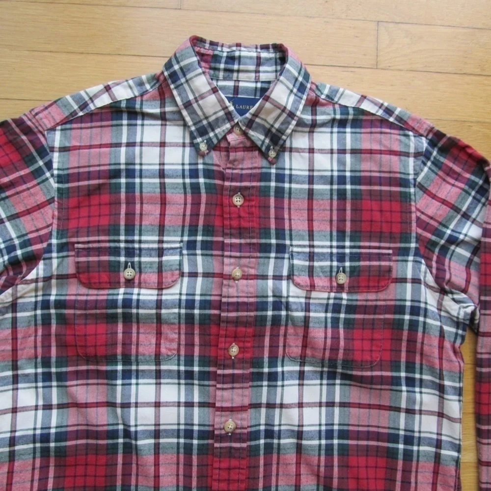 Ralph Lauren Blake Long Sleeve Button Down Plaid Red Green White Shirt Men's M - Picture 2 of 10